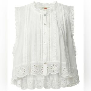 FARM Rio White Eyelet Lace Button-Front Sleeveless Blouse
